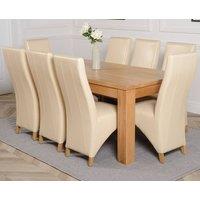 Thats Furniture Dakot 182 x 92cm Oak Large Dining Table & 8 Lola Leather Chairs in Cream | Size: 182 x 92 cm