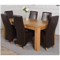 Thats Furniture Dakot 182 x 92cm Oak Large Dining Table & 6 Lola Leather Chairs in Brown | Size: 182 x 92 cm
