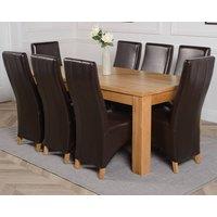 Thats Furniture Dakot 182 x 92cm Oak Large Dining Table & 8 Lola Leather Chairs in Brown | Size: 182 x 92 cm