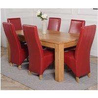 Thats Furniture Dakot 182 x 92cm Oak Large Dining Table & 6 Lola Leather Chairs in Red | Size: 182 x 92 cm