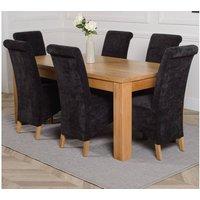 Thats Furniture Dakot 182 x 92cm Oak Large Dining Table & 6 Montana Fabric Chairs in Black | Size: 182 x 92 cm