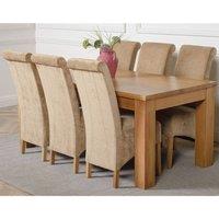 Thats Furniture Dakot 182 x 92cm Oak Large Dining Table & 6 Montana Fabric Chairs in Beige | Size: 182 x 92 cm