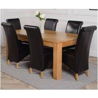 Thats Furniture Dakot 182 x 92cm Oak Large Dining Table & 6 Montana Leather Chairs in Black | Size: 182 x 92 cm