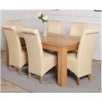 Thats Furniture Dakot 182 x 92cm Oak Large Dining Table & 6 Montana Leather Chairs in Cream | Size: 182 x 92 cm