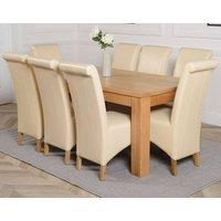 Thats Furniture Dakot 182 x 92cm Oak Large Dining Table & 8 Montana Leather Chairs in Cream | Size: 182 x 92 cm