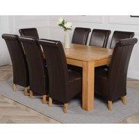 Thats Furniture Dakot 182 x 92cm Oak Large Dining Table & 8 Montana Leather Chairs in Brown | Size: 182 x 92 cm