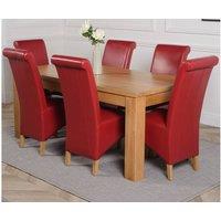 Thats Furniture Dakot 182 x 92cm Oak Large Dining Table & 6 Montana Leather Chairs in Red | Size: 182 x 92 cm
