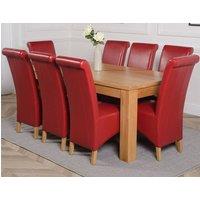 Thats Furniture Dakot 182 x 92cm Oak Large Dining Table & 8 Montana Leather Chairs in Red | Size: 182 x 92 cm