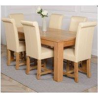 Thats Furniture Dakot 182 x 92cm Oak Large Dining Table & 6 Washington Leather Chairs in Cream | Size: 182 x 92 cm