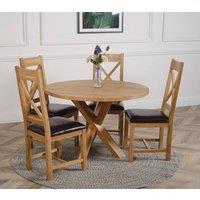 Thats Furniture Oregon Round Oak Dining Table & 4 Berkeley Leather Chairs in Brown