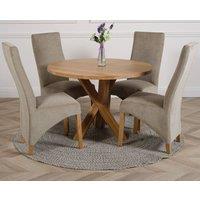 Thats Furniture Oregon Round Oak Dining Table & 4 Lola Fabric Chairs in Grey