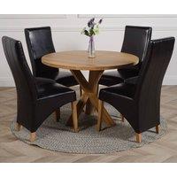 Thats Furniture Oregon Round Oak Dining Table & 4 Lola Leather Chairs in Black
