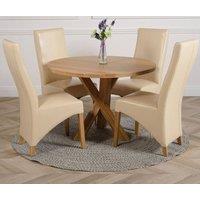 Thats Furniture Oregon Round Oak Dining Table & 4 Lola Leather Chairs in Cream