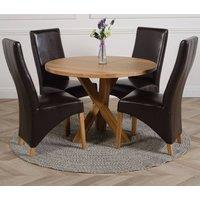 Thats Furniture Oregon Round Oak Dining Table & 4 Lola Leather Chairs in Brown