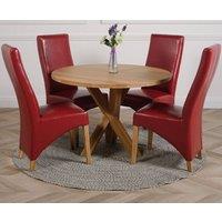 Thats Furniture Oregon Round Oak Dining Table & 4 Lola Leather Chairs in Red