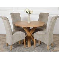 Thats Furniture Oregon Round Oak Dining Table & 4 Montana Fabric Chairs in Grey