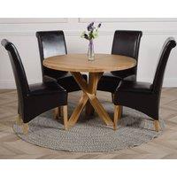 Thats Furniture Oregon Round Oak Dining Table & 4 Montana Leather Chairs in Black