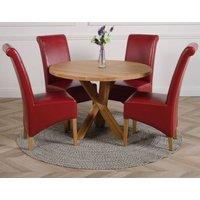 Thats Furniture Oregon Round Oak Dining Table & 4 Montana Leather Chairs in Red
