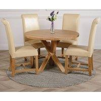 Thats Furniture Oregon Round Oak Dining Table & 4 Washington Leather Chairs in Cream