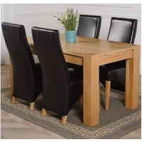 Thats Furniture Kuba 150 x 85 cm Chunky Medium Oak Dining Table & 4 Lola Leather Chairs in Black