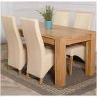 Thats Furniture Kuba 150 x 85 cm Chunky Medium Oak Dining Table & 4 Lola Leather Chairs in Cream