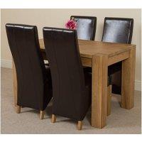 Thats Furniture Kuba 150 x 85 cm Chunky Medium Oak Dining Table & 4 Lola Leather Chairs in Brown