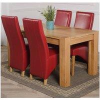 Thats Furniture Kuba 150 x 85 cm Chunky Medium Oak Dining Table & 4 Lola Leather Chairs in Red