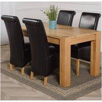 Thats Furniture Kuba 150 x 85cm Chunky Medium Oak Dining Table & 4 Montana Leather Chairs in Black | Size: 150 x 85 cm
