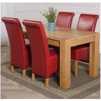 Thats Furniture Kuba 150 x 85cm Chunky Medium Oak Dining Table & 4 Montana Leather Chairs in Red | Size: 150 x 85 cm