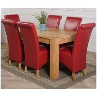 Thats Furniture Kuba 150 x 85cm Chunky Medium Oak Dining Table & 6 Montana Leather Chairs in Red | Size: 150 x 85 cm