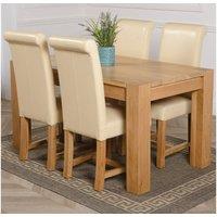 Thats Furniture Kuba 150 x 85 cm Medium Oak Dining Table & 4 Washington Leather Chairs in Cream