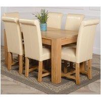 Thats Furniture Kuba 150 x 85 cm Medium Oak Dining Table & 6 Washington Leather Chairs in Cream