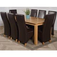 Thats Furniture Oslo 180 x 90 cm Large Oak Dining Table & 8 Lola Leather Chairs in Brown