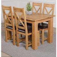 Thats Furniture Hampton 120-160cm Oak Extending Dining Table & 4 Berkeley Leather Chairs in Brown