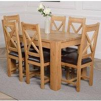 Thats Furniture Kuba 125 x 80cm Chunky Oak Small Dining Table & 6 Berkeley Leather Chairs in Brown | Size: 125 x 80 cm