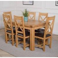 Thats Furniture Richmond 140-220cm Oak Extending Dining Table & 6 Berkeley Leather Chairs in Brown