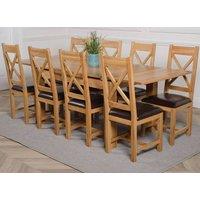 Thats Furniture Richmond 140-220cm Oak Extending Dining Table & 8 Berkeley Leather Chairs in Brown