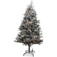 Neel Blue Snow Flocked Xmas Tree, Pre-Lit Christmas Tree With Colourful LEDs in Green | Size: 6ft