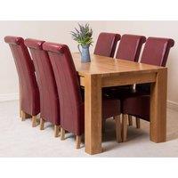 Thats Furniture Kuba 180 x 90 cm Chunky Oak Dining Table & 6 Montana Leather Chairs in Red