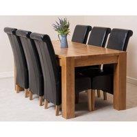 Thats Furniture Kuba 180 x 90 cm Chunky Oak Dining Table & 6 Montana Leather Chairs in Black