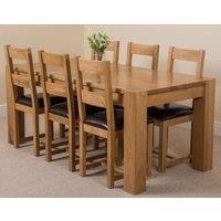 Thats Furniture Kuba 180 x 90 cm Chunky Oak Dining Table & 6 Lincoln Chairs in Brown