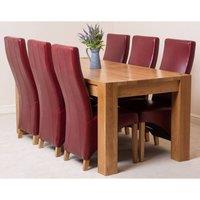 Thats Furniture Kuba 180 x 90 cm Chunky Oak Dining Table & 6 Lola Leather Chairs in Red