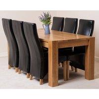 Thats Furniture Kuba 180 x 90 cm Chunky Oak Dining Table & 6 Lola Leather Chairs in Black