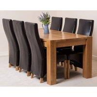 Thats Furniture Kuba 180 x 90 cm Chunky Oak Dining Table & 6 Lola Leather Chairs in Brown