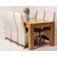 Thats Furniture Kuba 180 x 90 cm Chunky Oak Dining Table & 6 Lola Leather Chairs in Cream