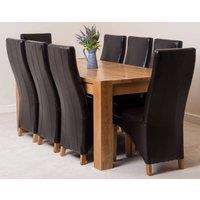 Thats Furniture Kuba 180 x 90 cm Chunky Oak Dining Table & 8 Lola Leather Chairs in Brown