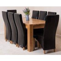 Thats Furniture Kuba 180 x 90 cm Chunky Oak Dining Table & 8 Lola Leather Chairs in Black