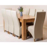 Thats Furniture Kuba 180 x 90 cm Chunky Oak Dining Table & 8 Lola Leather Chairs in Cream