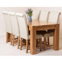 Thats Furniture Kuba 180 x 90 cm Chunky Oak Dining Table & 6 Washington Leather Chairs in Cream