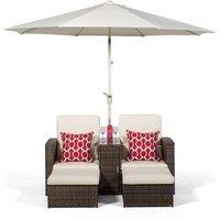 Thats Furniture Giardino Nevada Double Reclining Rattan Sun Loungers Set in Brown